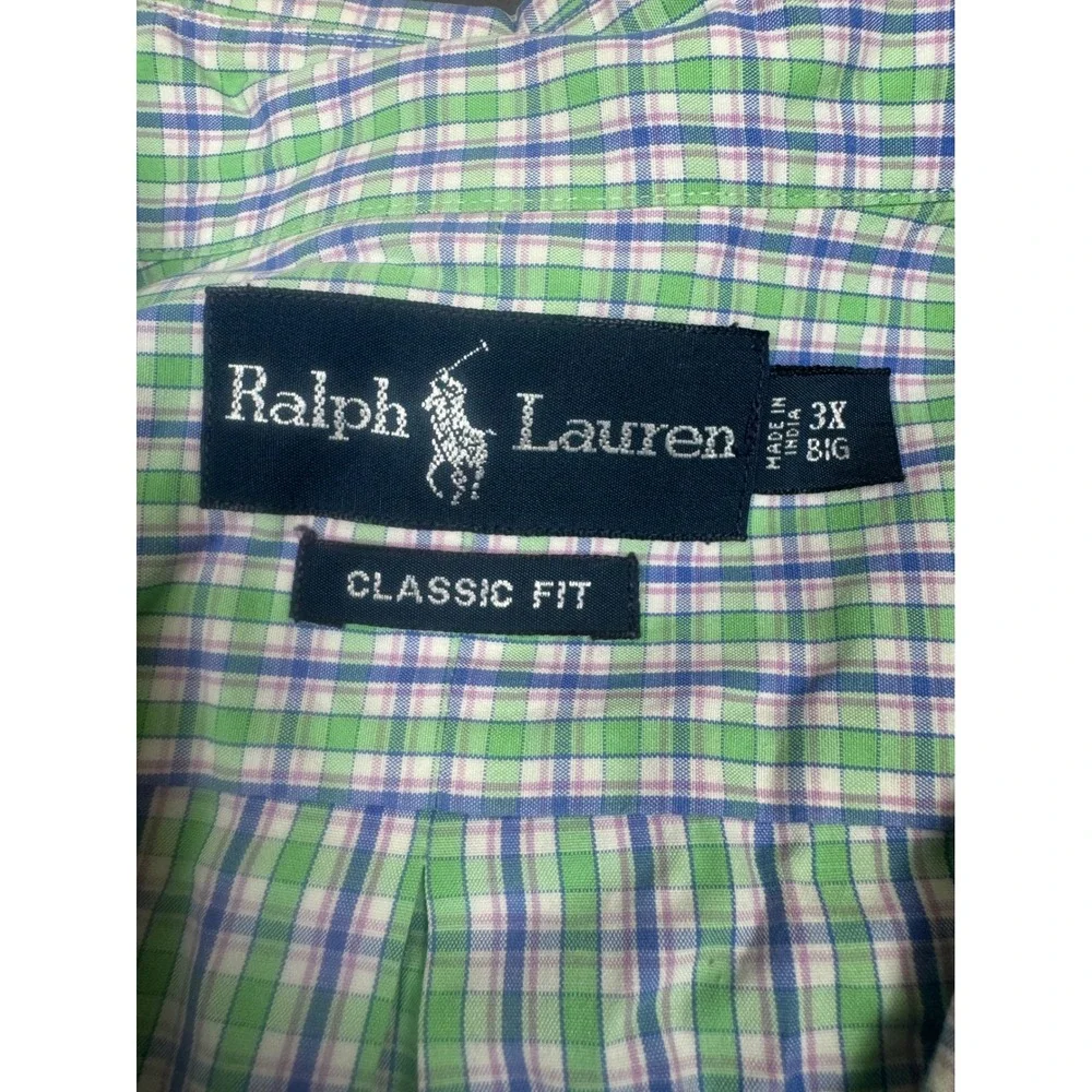 Polo Ralph Lauren Mens 3XB Big Classic Fit Green Plaid‎ S/S Button Down Shirt